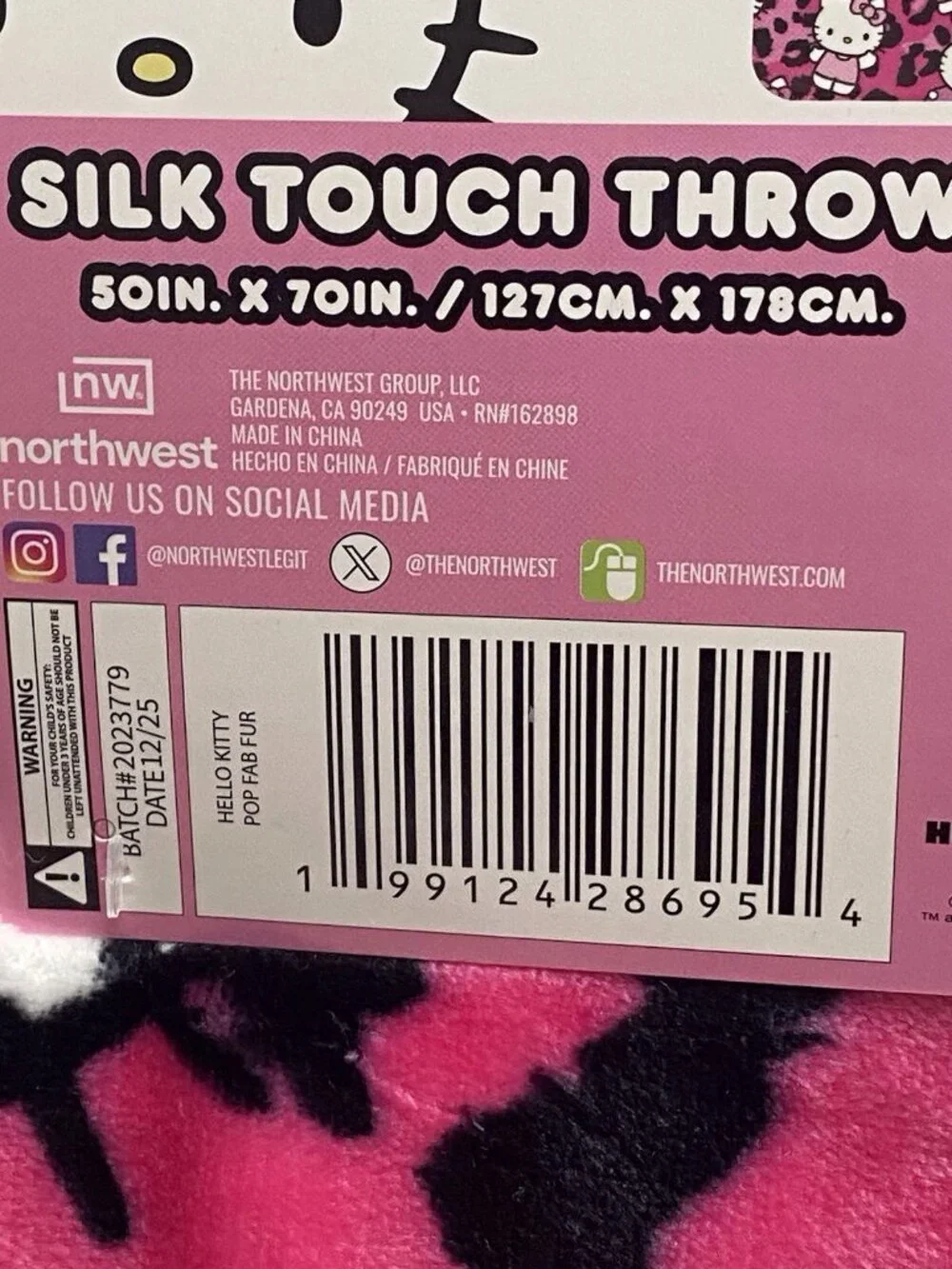 Hello Kitty Pink Leopard Cheetah Print Soft Throw Blanket 50in x 70in Viral NEW